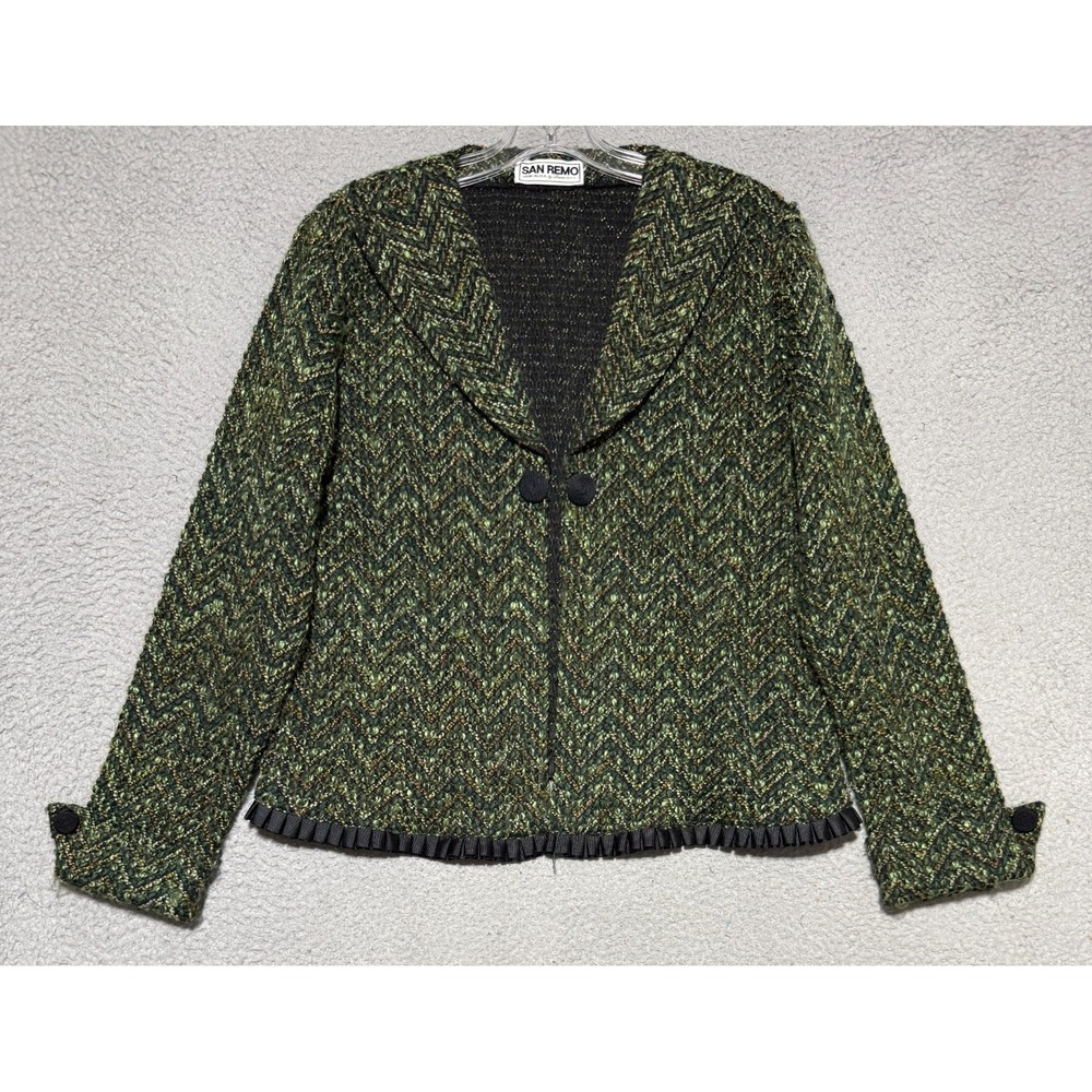 Vintage Made in USA San Remo by Laura Knits Green Blazer Size Medium Chevron